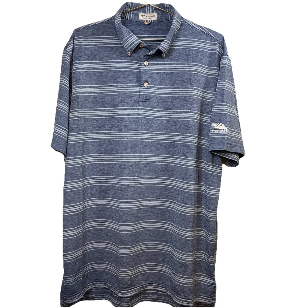 Peter Millar Summer Comfort Polo Shirt Mens Large L Blue Striped Golf PGA West